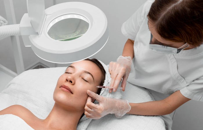 Woman receiving advanced skin treatment from the best derma doctor in Noida.