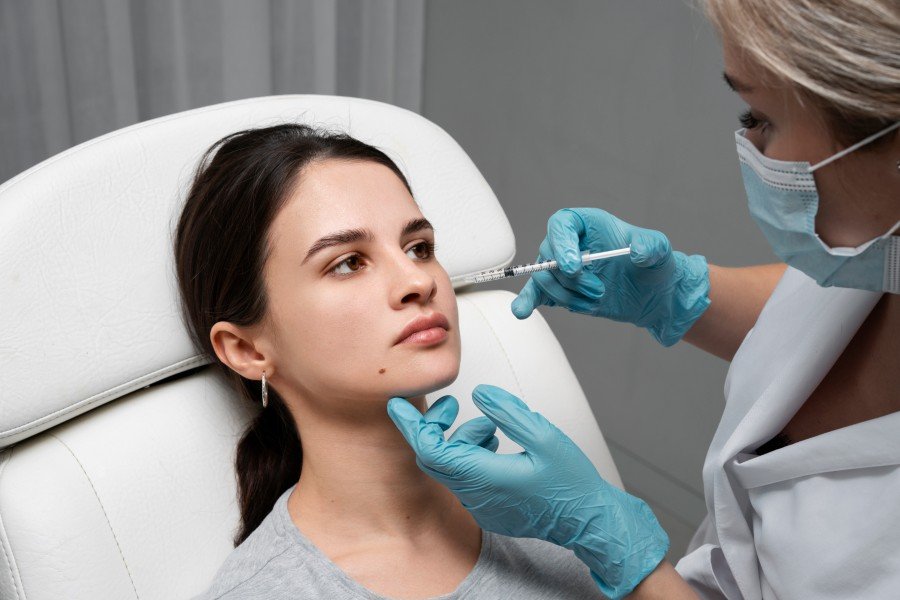 Cosmetic doctor injecting lip filler into a young woman's lips during a facial aesthetic treatment If this image is for a specific blog (e.g., "Best Plastic Surgery for Acne Scars in Noida" or a cosmetic clinic website), I can also optimize the metadata with your target SEO keyword.